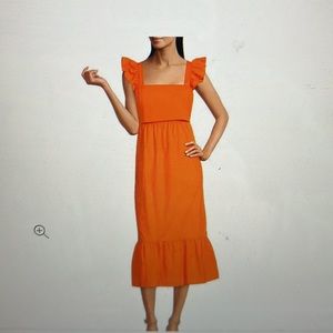 Adelyn Rae Sqaure Neck Cap Sleeve Cotton Ruffle Flounce Hem tie back midi dress